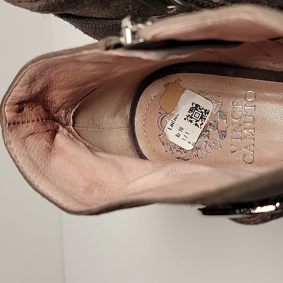 Vince Camuto Pamari Peep Toe Wedge Booties Gray Leather Ankle Boots Size 10 - Picture 14 of 16